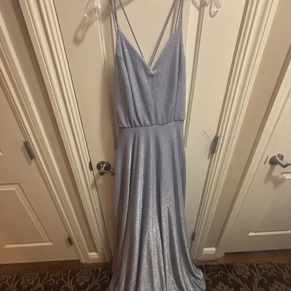 Elegant Silver Evening Gown Glitter Straps Windsor Women’s M Dress Small Flaws